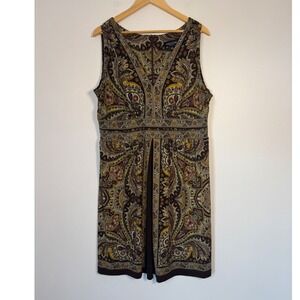 Earthy Boho Perceptions New York 18 Sheath Dress Brown Yellow Paisley Sleeveless